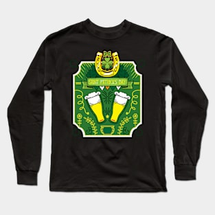 Saint Patrick's Day Crest with Horseshoe Beer Shamrock Long Sleeve T-Shirt